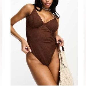ASOS Chocolate Ribbed One-Piece Swimsuit